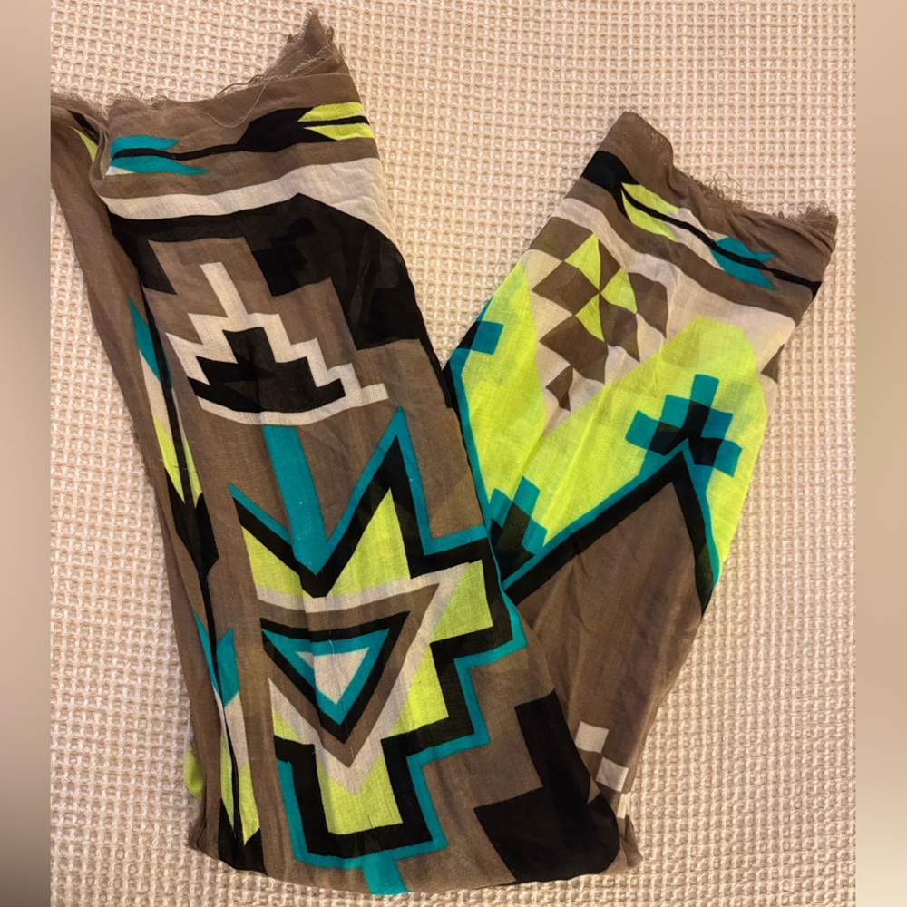 Express Geometric Scarf in Brown, Black, and Neon Green